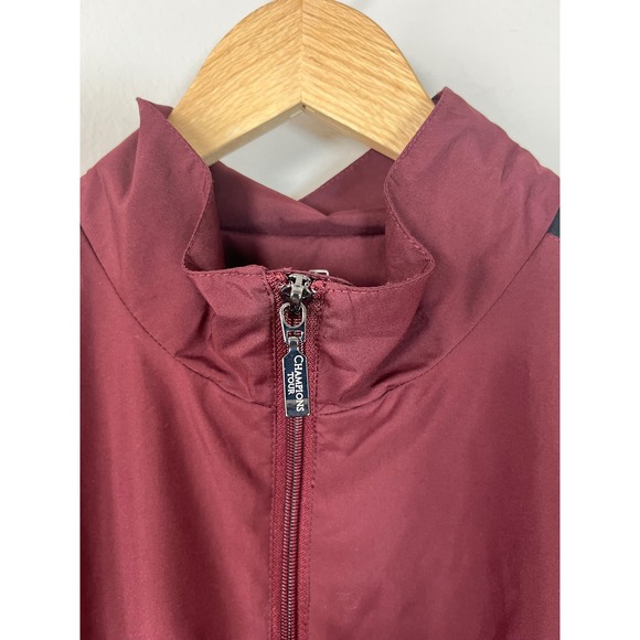 Champions Tour Mens Pullover Jacket Burgundy Black Stripe Quarter Zip Golf L - Picture 3 of 7